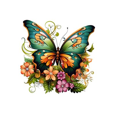 papillon vert fleurs transfert thermocollant impression dtf flex textile