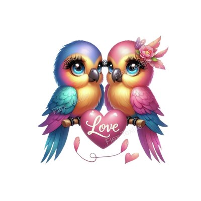 oiseaux coeur love transfert thermocollant impression dtf flex textile