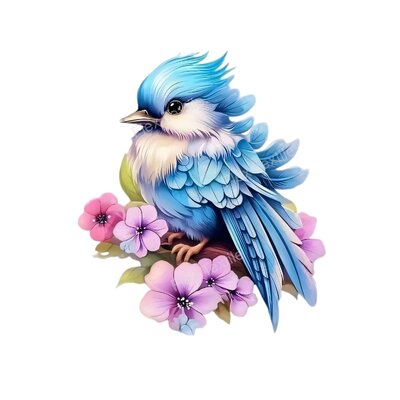 oiseau bleu fleurs transfert thermocollant impression dtf flex textile