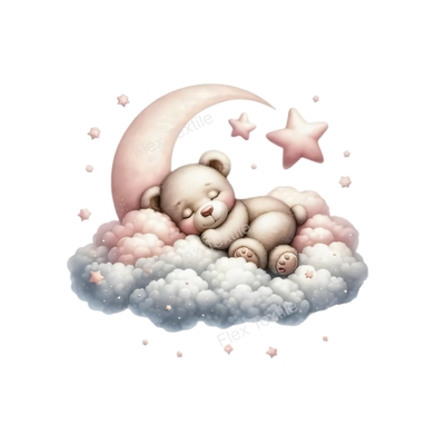 ourson nuage rose transfert thermocollant impression dtf flex textile