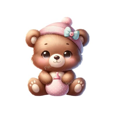 ourson bonnet rose transfert thermocollant impression dtf flex textile
