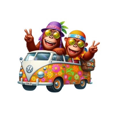 singes hippies combi transfert thermocollant impression dtf flex textile