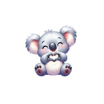 Koala coeur transfert thermocollant impression DTF flex textile