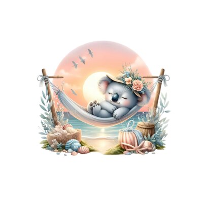 Koala hamac dort transfert thermocollant impression DTF flex textile