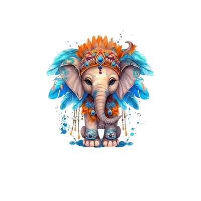 Elephant coiffe plumes transfert thermocollant impression DTF flex textile