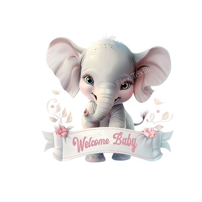 Elephant welcome baby fille transfert thermocollant impression DTF flex textile