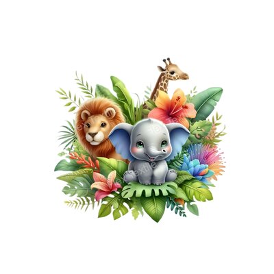 Elephant lion girafe fleurs transfert thermocollant impression DTF flex textile