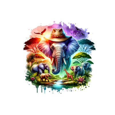 Elephant chapeau paysage transfert thermocollant impression DTF flex textile