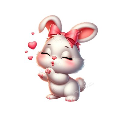 lapin bisous coeurs tranfert thermocollant impression dtf flex textile