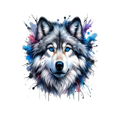 Loup Yeux Bleus Transfert Thermocollant Impression DTF Flex Textile