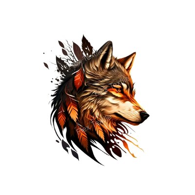 loup plumes oranges transfert thermocollant impression dtf flex textile