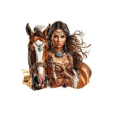 Femme Amérindienne Cheval transfert thermocollant impression dtf flex textile