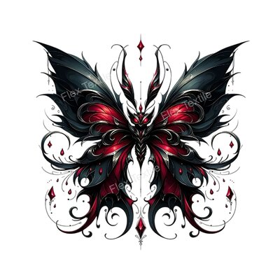 Papillon gothique noir rouge transfert thermocollant impression dtf flex textile