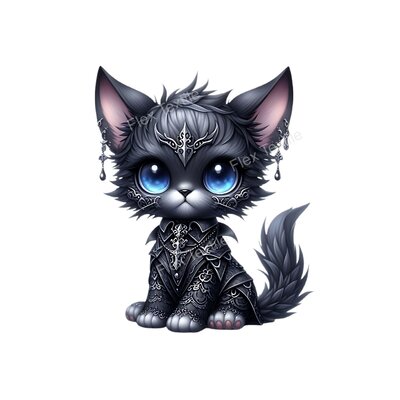 chat gothique yeux bleus transfert thermocollant impression dtf flex textile