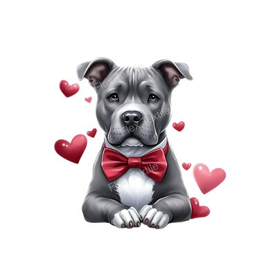 Chien allongée coeurs transfert thermocollant impression dtf flex textile