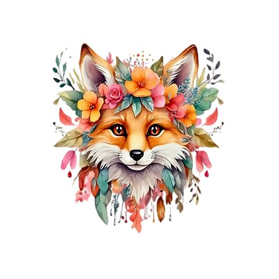 tête renard plumes fleurs transfert thermocollant impression dtf flex textile