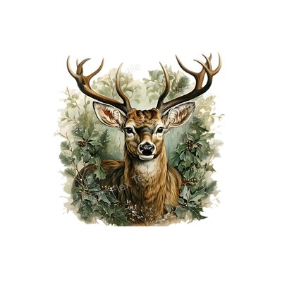 cerf feuilles forêt transfert thermocollant impression dtf flex textile
