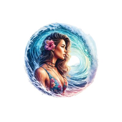 Femme Vagues Vahiné transfert thermocollant impression dtf flex textile