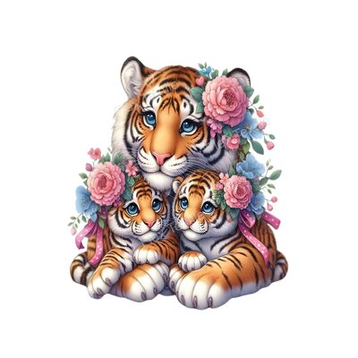 Tigre Bébés Fleurs Transfert thermocollant impression dtf flex textile