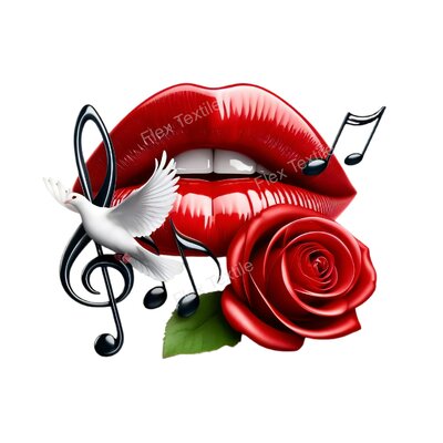 Bouche Rouge Fleur Colombe Notes Transfert thermocollant impression dtf flex textile
