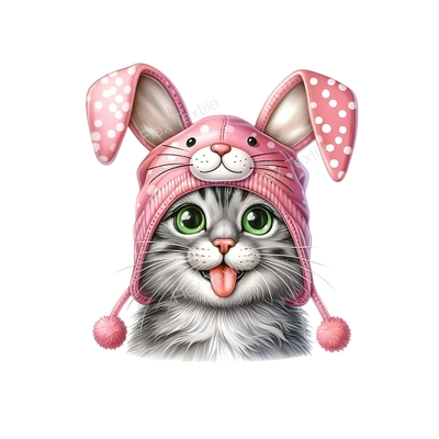 Chat Lapin Humour Transfert Thermocollant Impression DTF Flex Textile