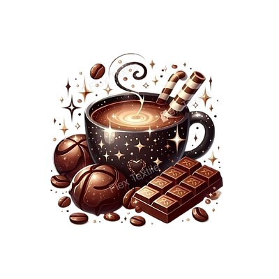 Tasse Chocolats Grains Café transfert thermocollant impression dtf flex textile