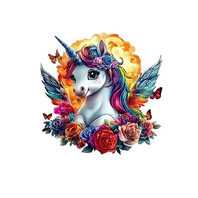 Licorne Fleurs Papillons Couleurs transfert thermocollant impression dtf flex textile