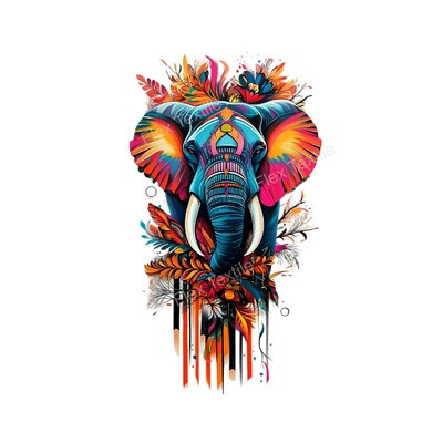 Eléphant Fleurs Feuilles Couleurs transfert thermocollant impression dtf flex textile