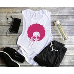 femme afro lunettes motif thermocollant t-shirt