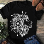Tete lion fleurs motif thermocollant tee shirt