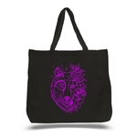 loup fleurs lune motif thermocollant sac