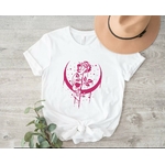 crâne rose lune motif themrocollant t-shirt femme
