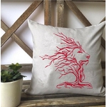 Lion arbre branches motif thermocollant coussin