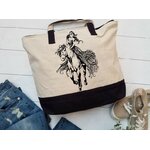 cheval cavalière motif thermocollant sac shopping courses plage jute tissu