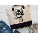 chat caché motif thermocollant sac jute shopping