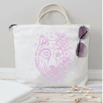 loup fleur lune motif thermocollant sac shopping mains