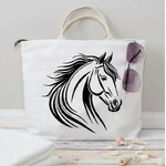 Tête cheval crinière motif thermocollant sac shopping à main courses