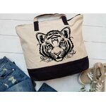 tête bébé tigre face motif thermocollant sac shopping course jute cabat