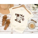 vache assise fleur motif thermocollant fle textile t-shirt femme homme enfant bébé débardeur top sweat
