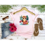 hibou fleurs impression DTF flex textile t-shirt femme homme enfant sweat débardeur