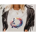 Musique notes couleurs impression dtf flex textile t-shirt femme homme partition