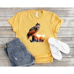 hibou soleil impression dtf flex textile oiseau chouette t-shirt femme homme enfant