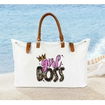 Girl Boss impression DTF flex textile sac shopping plage léopard fashion