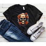 crâne roses impression dtf flex textile t-shirt homme femmet tête de mort squelette