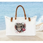 Guépard coeurs impression dtf flex textile sac shopping plage girly paillettes glamour