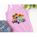 Voiture Coccinelle Palmiers imression DTF flex textile t-shirt homme femme enfant vacances plage été