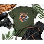 Tête Tigre lunettes Fleurs impression dtf flex textile t-shirt femme homme enfant animal sauvage humour été