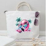 tête flamant rose lunettes palmiers impression dtf flex textile sac shopping main plage vacances