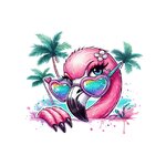 tête flamant rose lunettes palmiers impression dtf flex textile