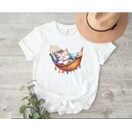 chat dort hamac impression dtf  flex textile t-shirt homme femme enfant sieste animal